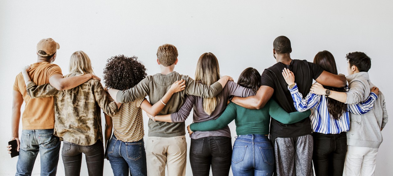Stock image of adults embracing